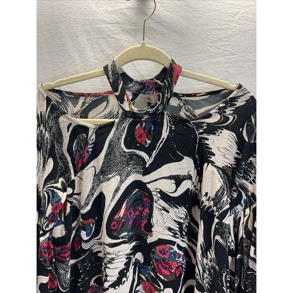 Free‎ People Black Drift Away Tunic Dress XS Cold Shoulder oversized flowy - Picture 7 of 13